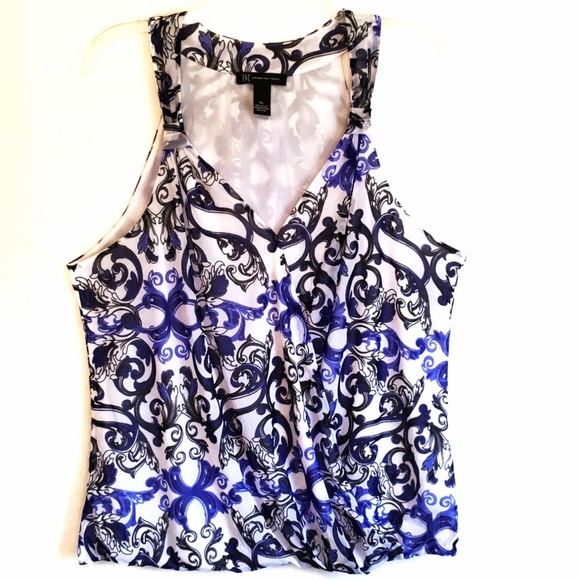 INC International Concepts Tops - INC Blue White Scroll Print V-Neck Surplice Top XL